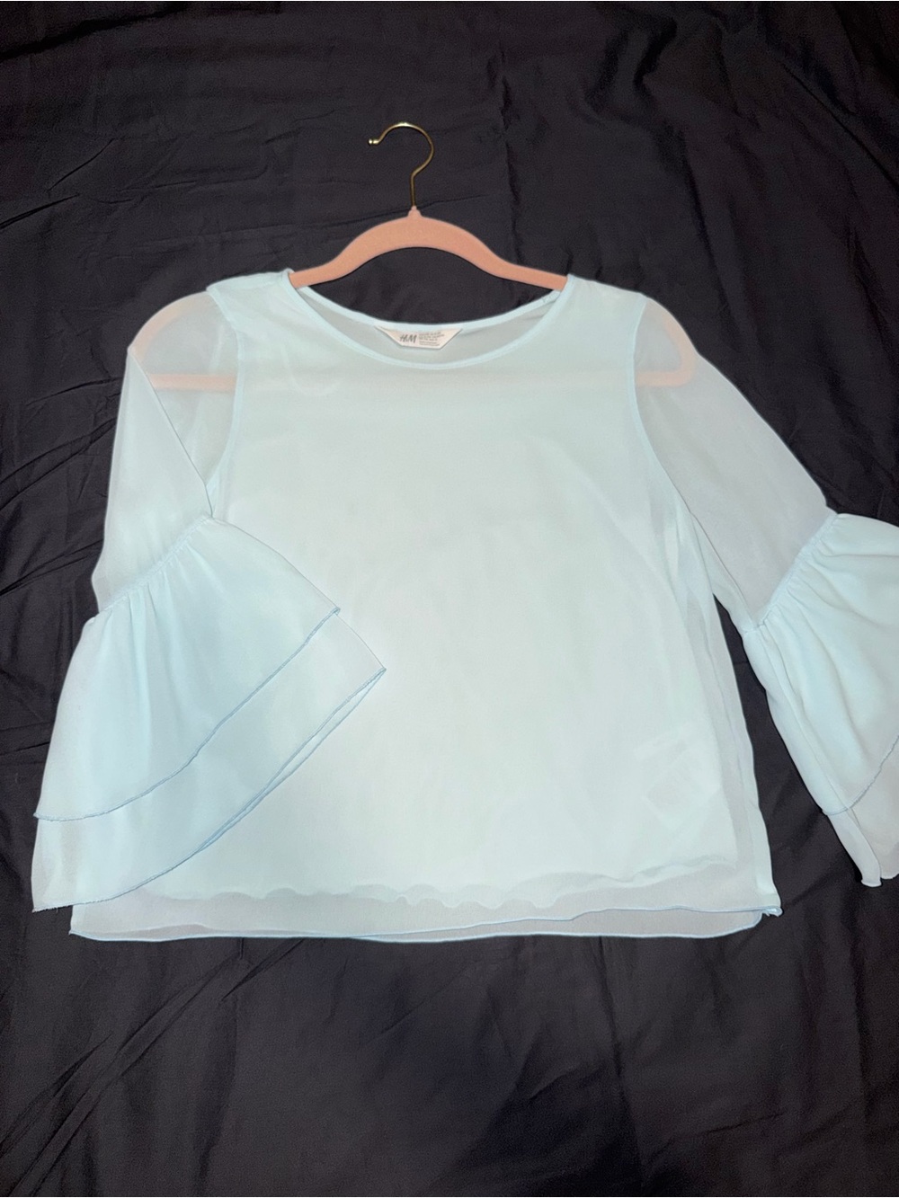 H&M Light Blue Ruffle Bell Sleeve Blouse
